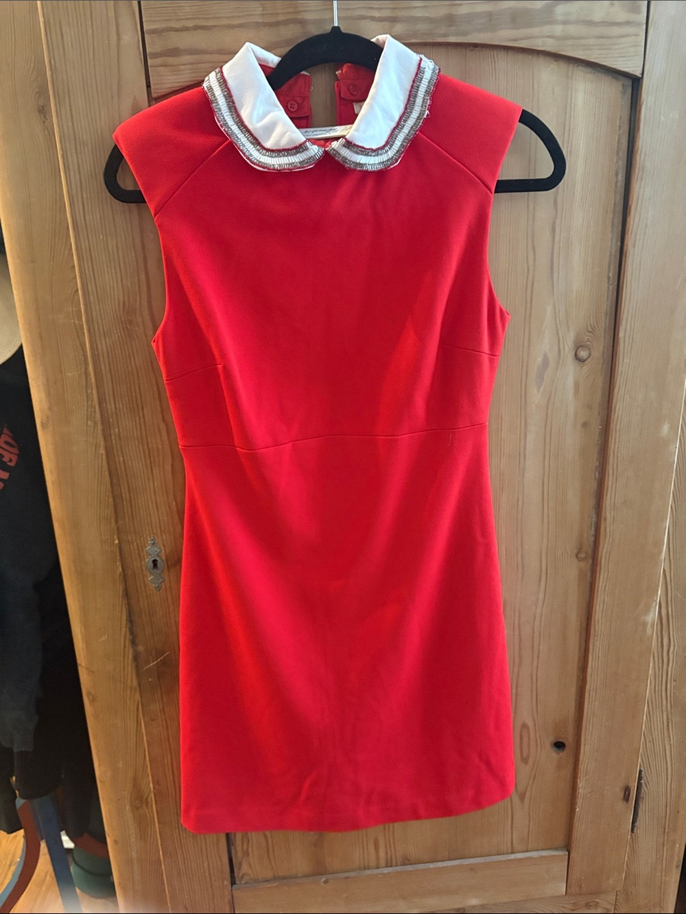 NWT Maje Sz 1 (Sm) Red Sleeveless Mini Dress with Removeable Peter Pan Collar - Picture 3 of 7